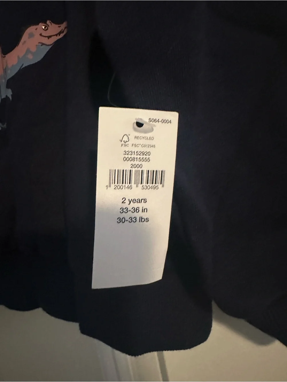 GAP Navy Sweatshirt with Pink & Blue Dinosaur Graphic